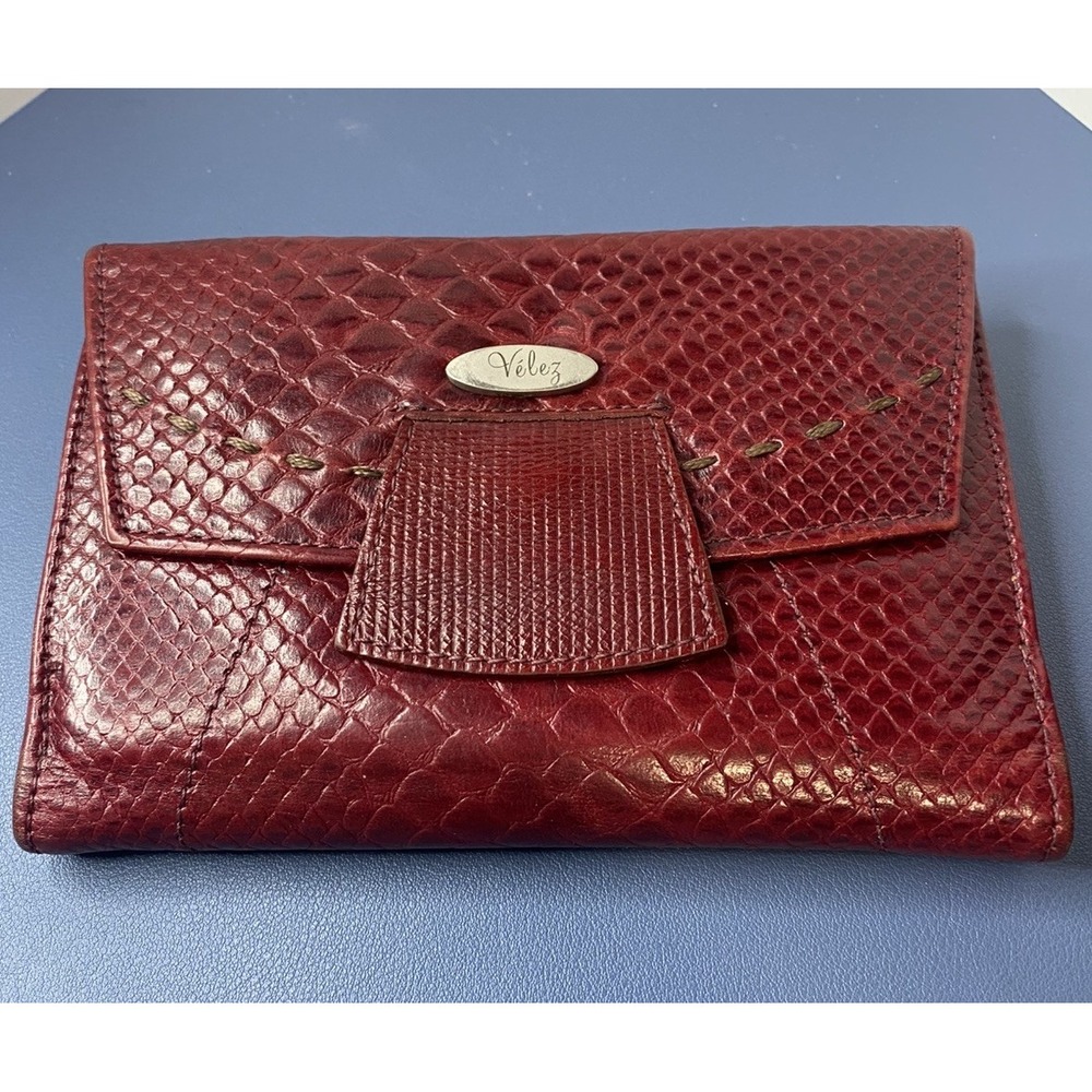 VELEZ Red Snakeskin Embossed Leather Continental Wallet Made in Colombia Artisan